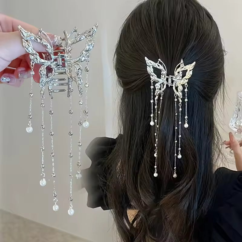 Hair Claw Clip Butterfly Pearl Tassel Hair Clip
