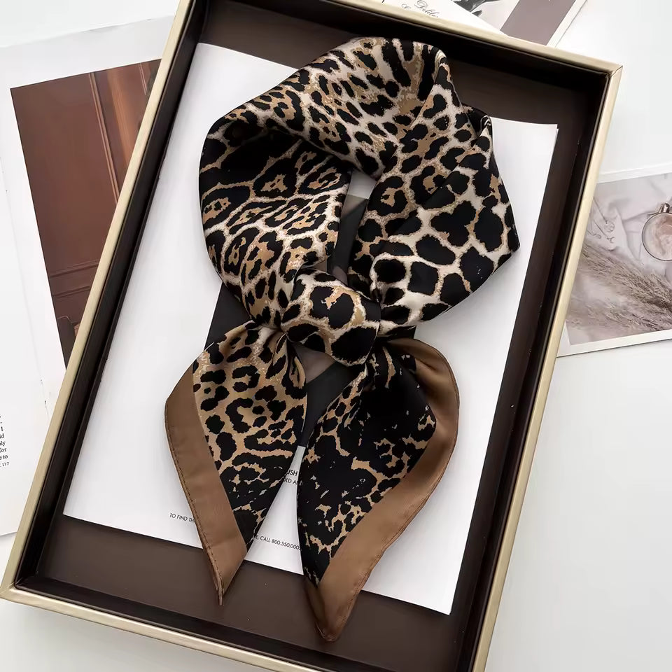Luxury Floral Print Female Satin Neck Scarf Square Hair Scarves.