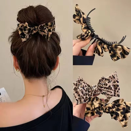 Vintage Leopard Print Bow Premium Hair Grab Hair Accessory.