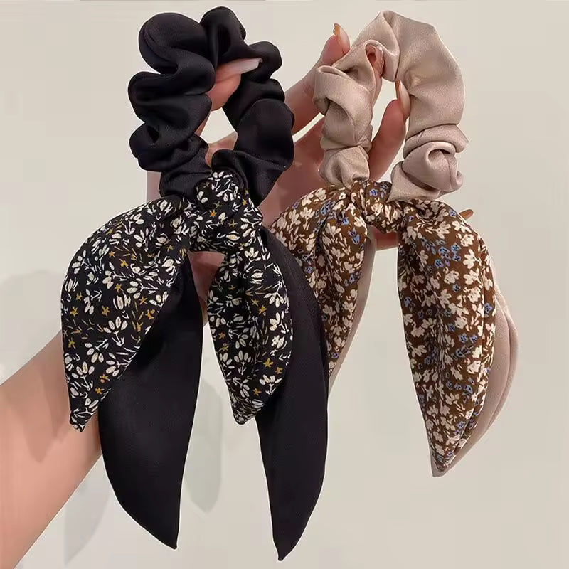 Floral Bowknot Hair Ties for Women Long Ribbon Ponytail Scarf Hair Tie Hair Accessories