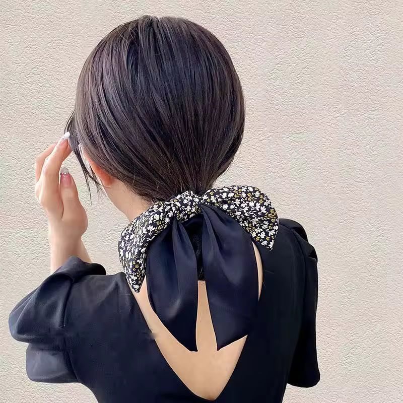 Floral Bowknot Hair Ties for Women Long Ribbon Ponytail Scarf Hair Tie Hair Accessories
