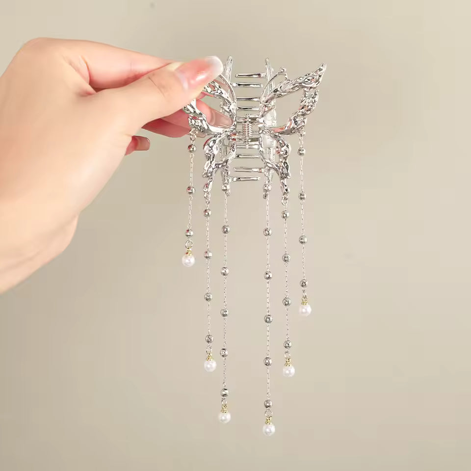 Hair Claw Clip Butterfly Pearl Tassel Hair Clip