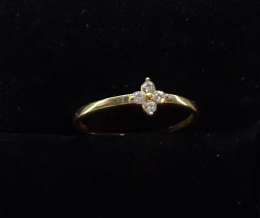 18k Gold Floral Cluster Ring with Zircon Stones – Solid Gold – 1.2g size:7
