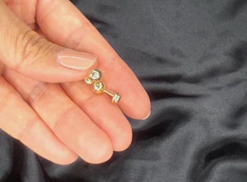 18k Gold Large Sphere Stud Earrings – Solid Gold – 0.7g