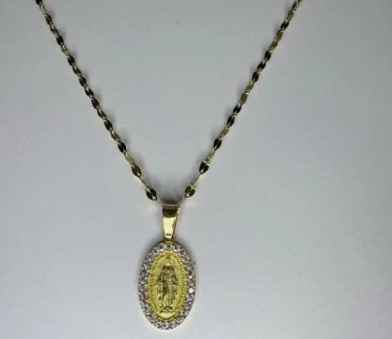 18k Gold Singapore Chain Necklace with Virgin Mary Pendant – Solid Gold – 2.1g