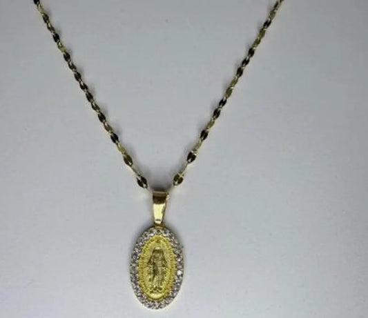 18k Gold Singapore Chain Necklace with Virgin Mary Pendant – Solid Gold – 2.1g